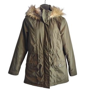 Rue21 Women's Olive Green Quilted Faux Fur Hood ZIP Up Coat Size Medium